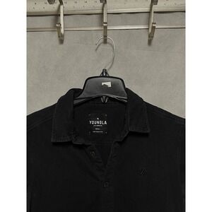 Youngla Shirt Men S Black Knit Performance Button Up Short Sleeve Casual Active